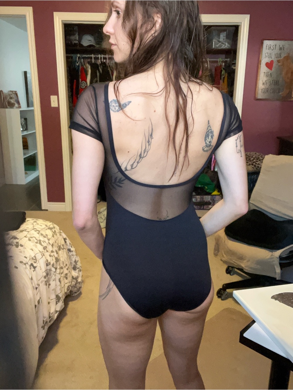 Sheer-Back Black Women’s Bodysuit